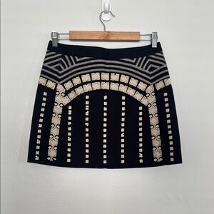 BCBG Elegant Black and Cream Patterned Skirt